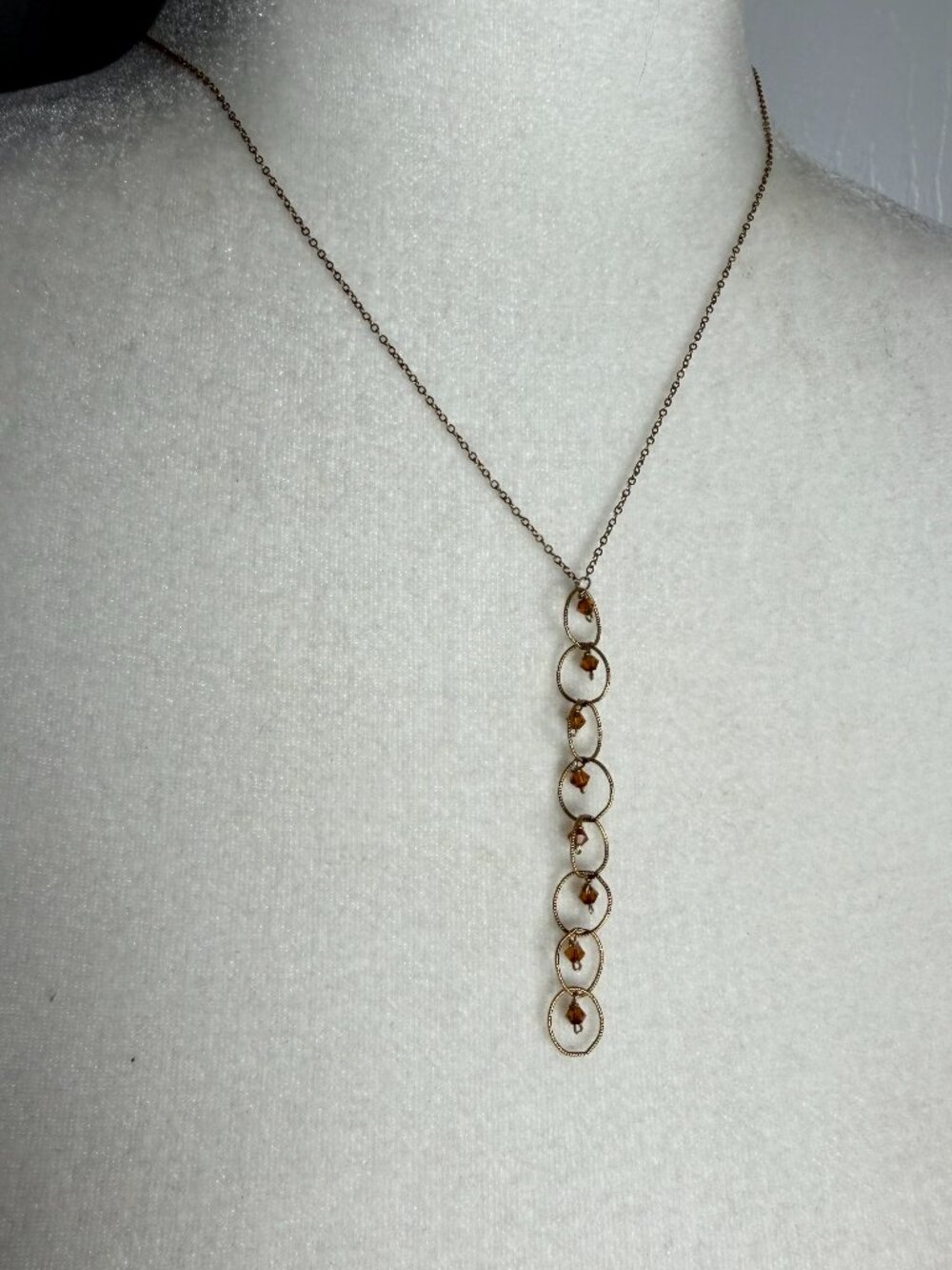 Unique Vintage Circle Drop Rust Stone Crystal Pendant Necklace